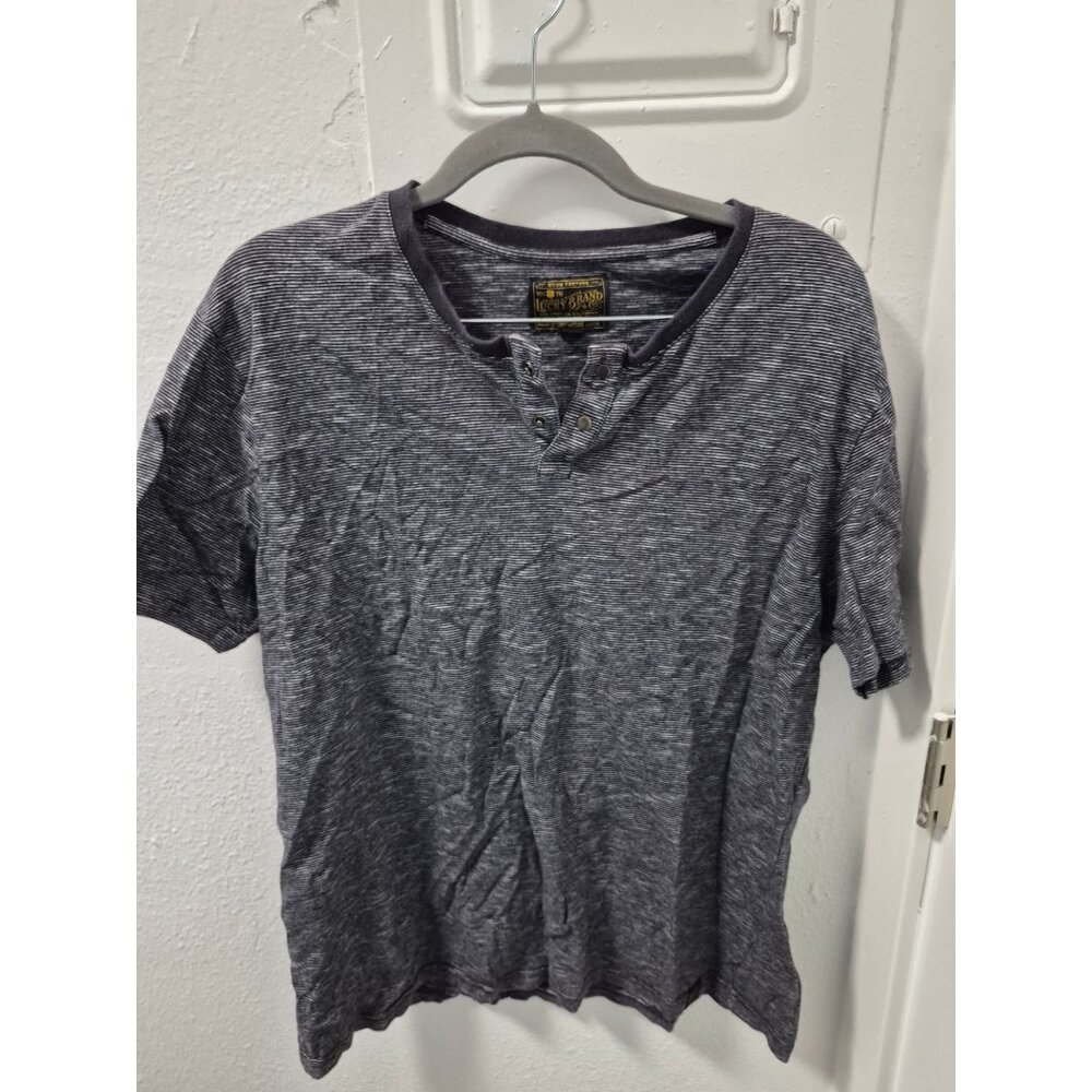 Lucky Brand Mens Striped Henley Short-Sleeve Shirt Size L Cotton Blend Snaps